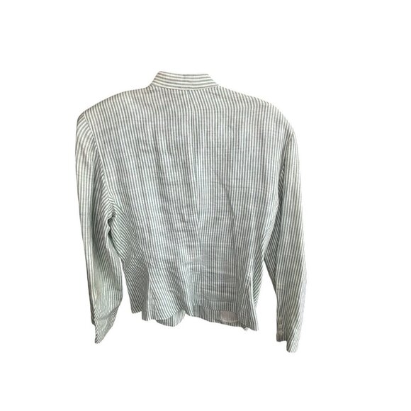 Adrienne Vittadini Vintage 80s Green Railroad Stripe 100% Linen Beachy Jacket - Picture 2 of 8